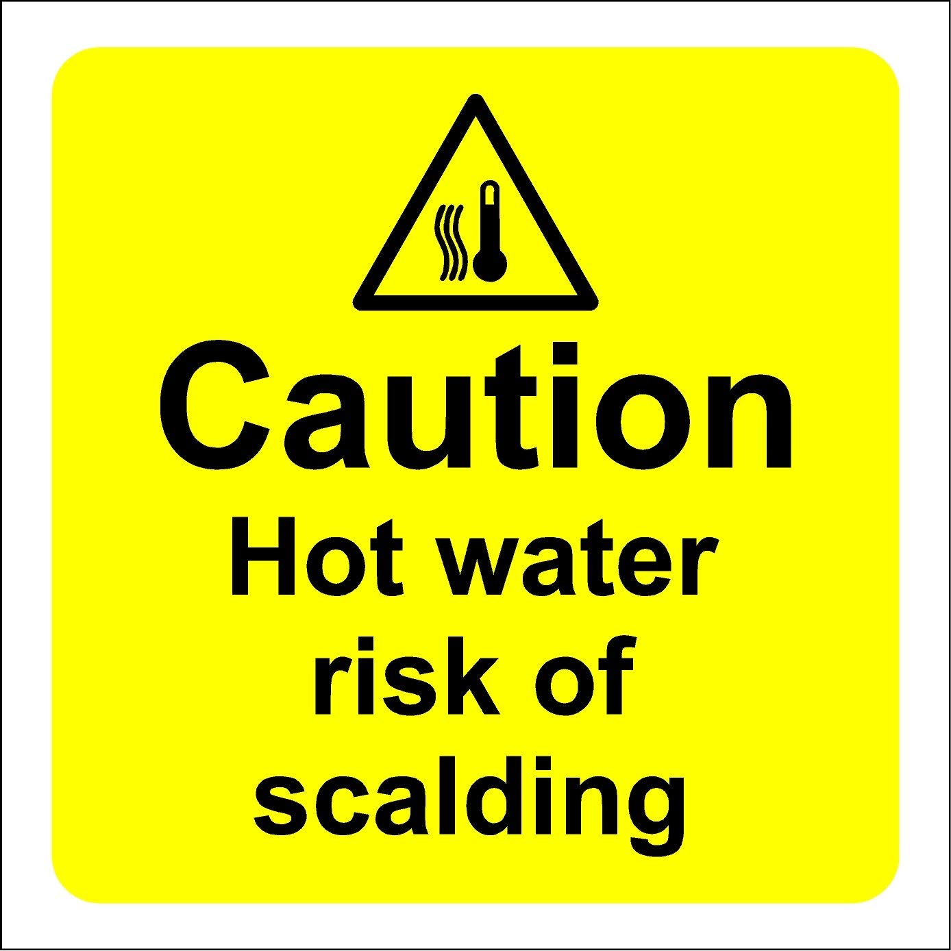 Kpcm Display Ltd Yellow Warning Sign Caution Hot Water Risk Of Scalding Safety Sign - 1.2Mm Rigid Plastic 200Mm X 200Mm