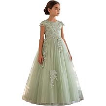 ABaoWedding Lace Floral Applique Formal Pageant Gown for Flower Girls