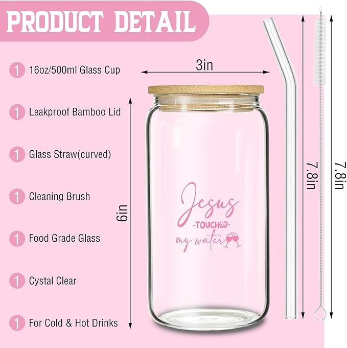 Vaso de Vidrio 16 oz con Tapa y Pajilla - Diseño Divertido Cristiano miniatura 3