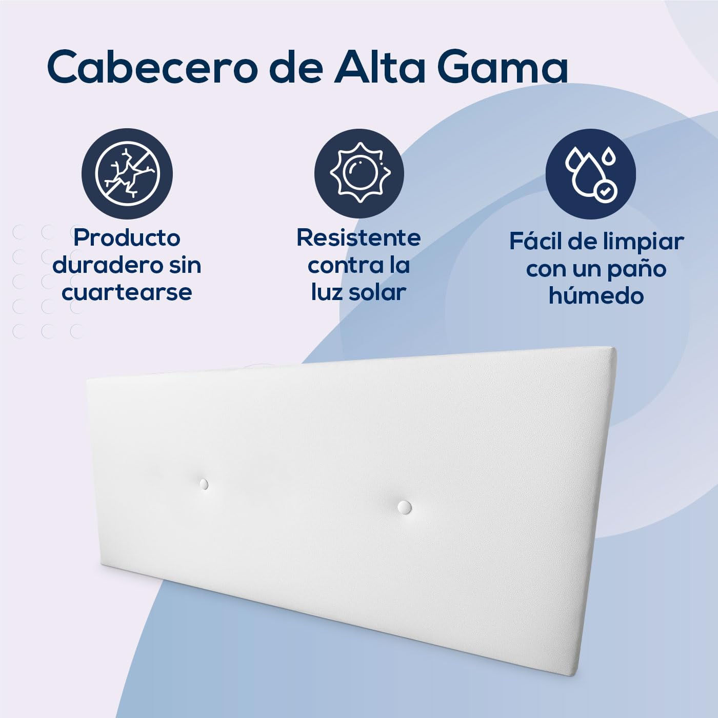 Duérmete Online Cabecero Premium Acolchado Modelo Milán | Tapizado en Polipiel de Alta Gama-Incluye Herrajes y Tornillería, Madera, Blanco, 100 x 60 cm (Cama 90)