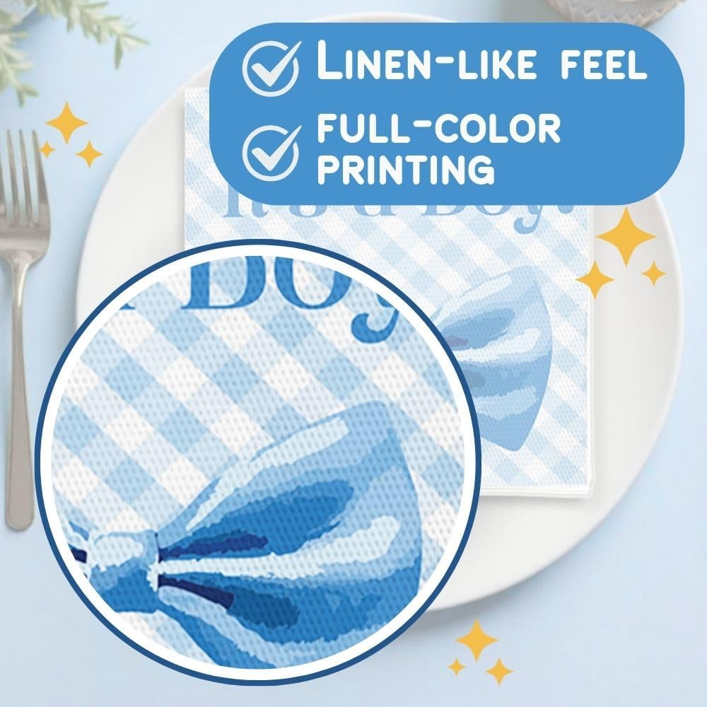 It’s a Boy Bow Tie Baby Shower Napkins for Boy – Personalized Oh Baby Napkins, Linen-Like Cocktail Napkins for Gender Reveal –25, 50, 100 Pack by Queen of Cards