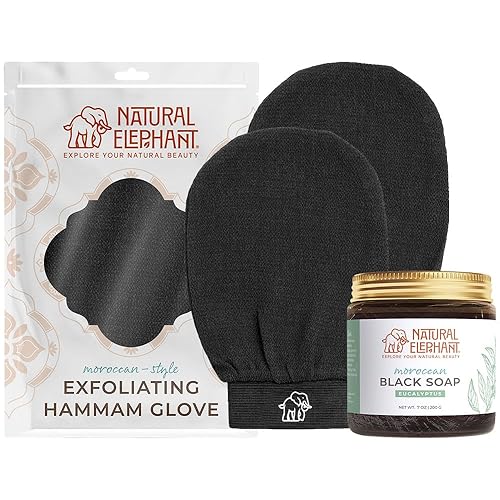 Natural Elephant JabĂłn negro marroquĂ de 7.05 oz (7 onzas) y paquete de 2 guantes exfoliantes para hammam (negro puro) Natural Elephant JabĂłn negro marroquĂ de 7.05 oz (7 onzas) y paquete de 2 guantes exfoliantes para hammam (negro puro)