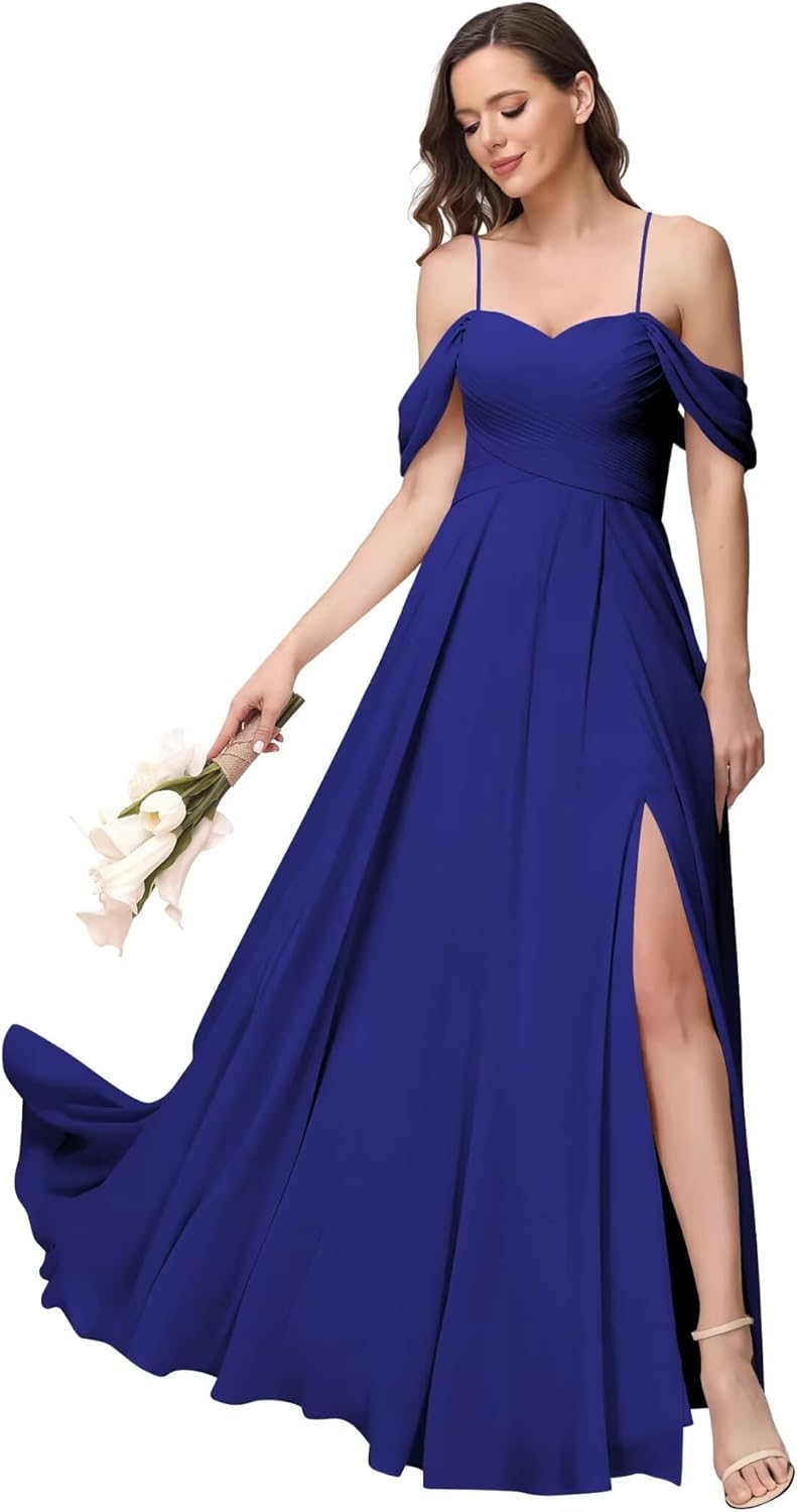 TIRAS Women's Cold Shoulder Bridesmaid Dresses Long with Pockets A