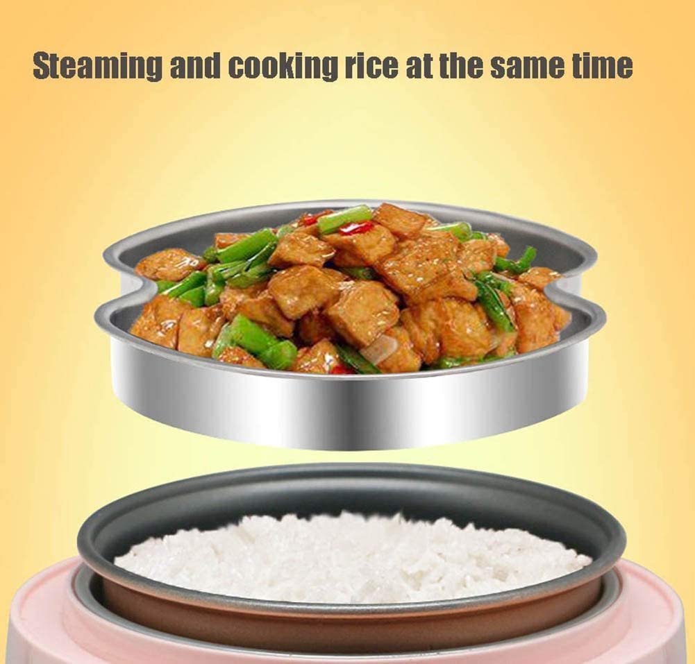 Cuociriso Portatile Scaldavivande Elettrico Mini Multicooker con Funzione di Mantenimento in Caldo Spatola Interna E Misurino di qualità Premium,Rosa