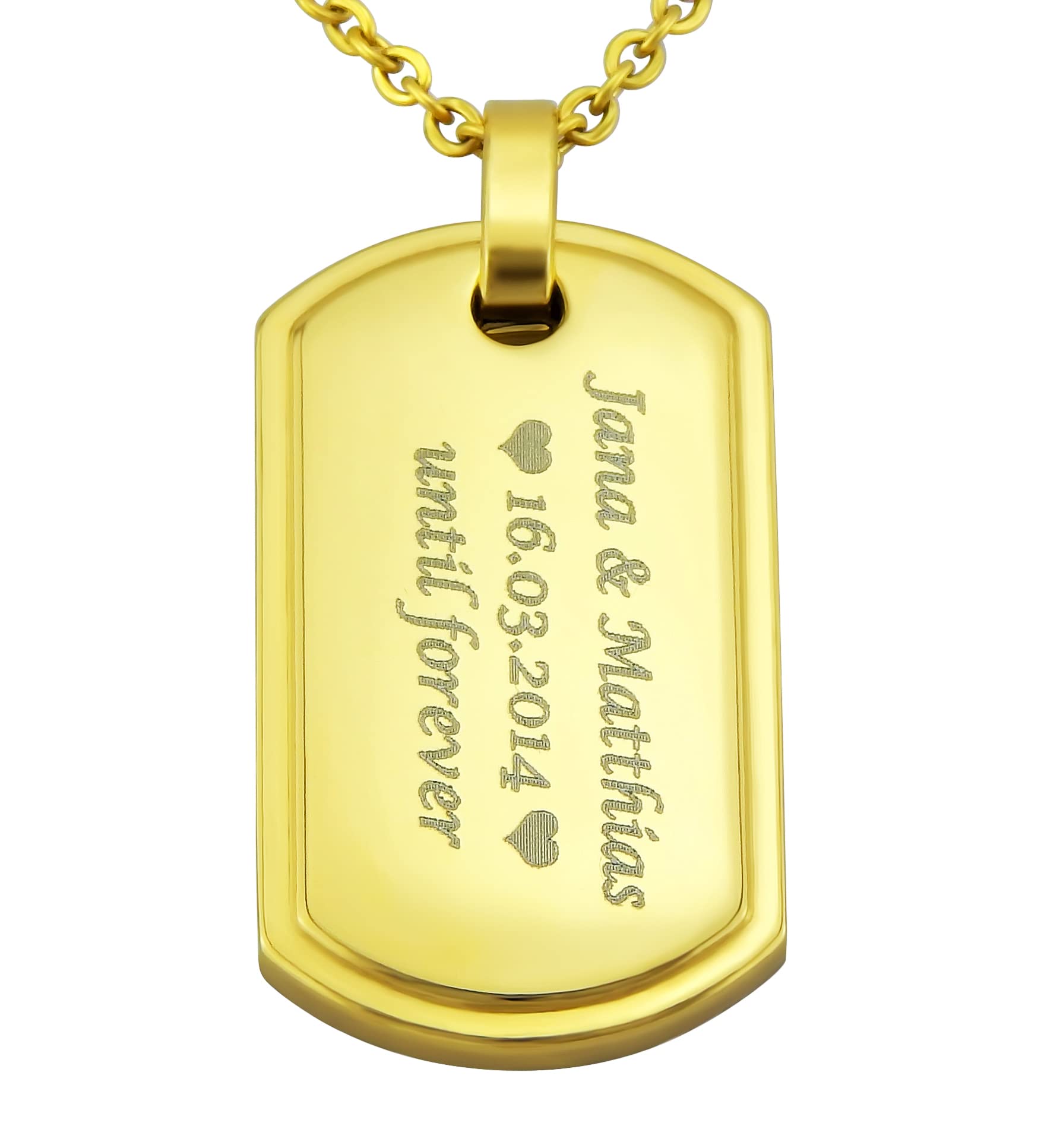 Personalisierte Kette mit Gravur Edelstahl 50 cm mit Anhänger Dog Tag Erkennungsmarke in gold - Personalisierte Halskette für Männer und Frauen - Personalisierter Schmuck Damen Herren