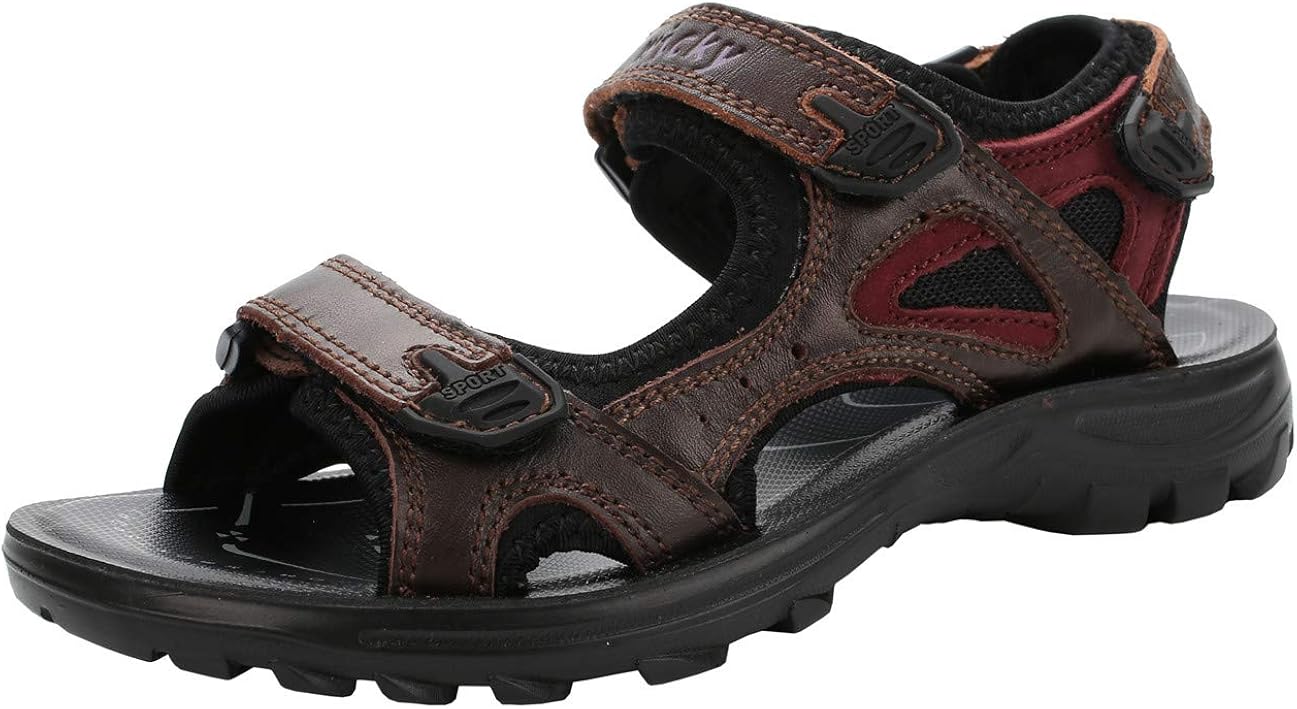  | DADAWEN Boys Girls Leather Outdoor Hiking Sandals Summer Beach Adjustable Strap Sport Sandal | Sandals