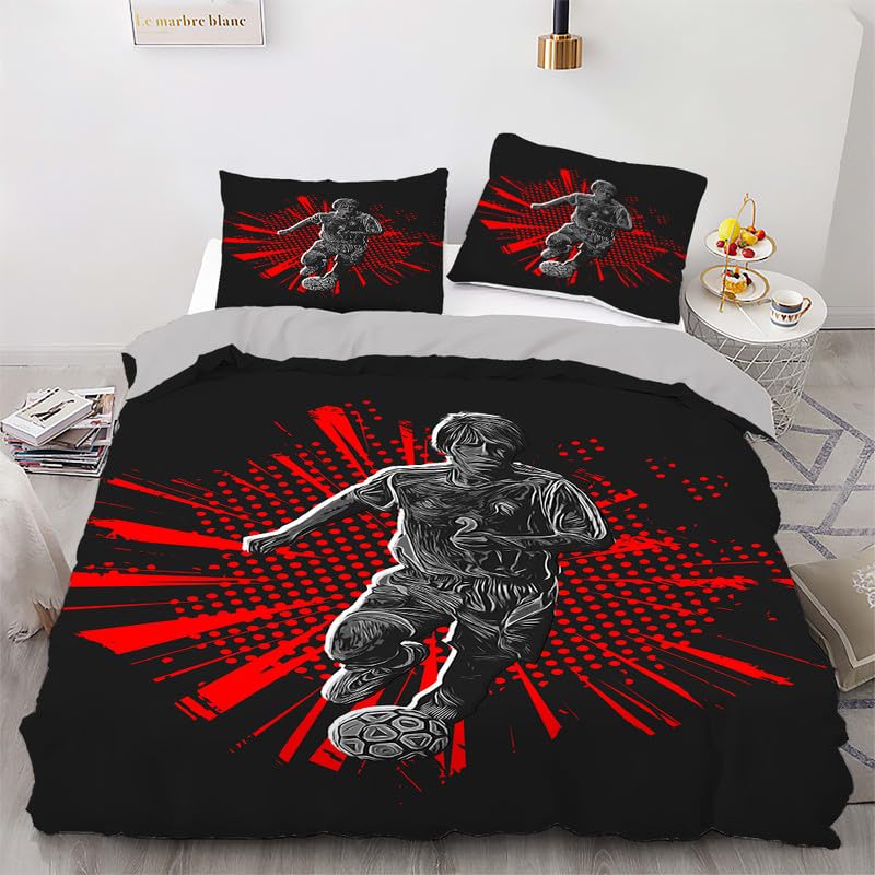 Funda nórdica de fútbol para cama 90 de microfibra suave negra 155x220cm