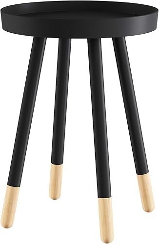 Miniatura 8 de Lavish Home - Mesa auxiliar redonda, soporte moderno de madera de mediados de siglo con bandeja superior para guardar bebidas o decoración de Negro