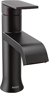Moen 6702BL Genta One-Handle Single Hole Modern Bathroom Sink Faucet with Optional Deckplate, Matte Black