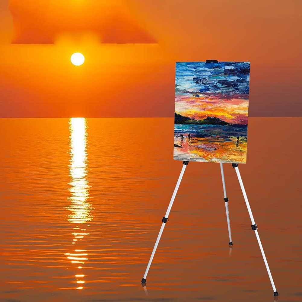 HBJWOV Silver Outdoors Aluminium Alloy Folding Painting Easel Frame Adjustable Tripod Display Shelf and Carry Bag