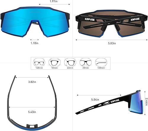 Miniatura 6 de KAPVOE Gafas de ciclismo polarizadas con 1 lente o 4 lentes intercambiables Tr90 Marco para hombres mujeres gafas de sol deportivas bicicleta