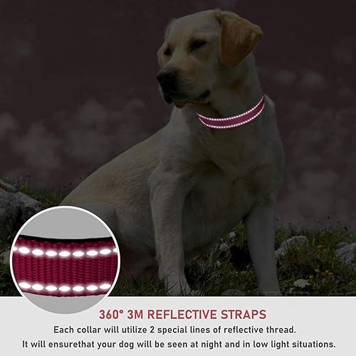 Miniatura 4 de Collar reflectante con hebilla para perro, ajustable, collares de seguridad de nailon para perros pequeños, medianos y grandes, color rosa, talla M