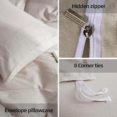 Miniatura 4 de Delynvan Juego de funda de edredón 100% lino tamaño Queen  Juego de funda de edredón de lino puro tamaño Queen  3 piezas de lino francés