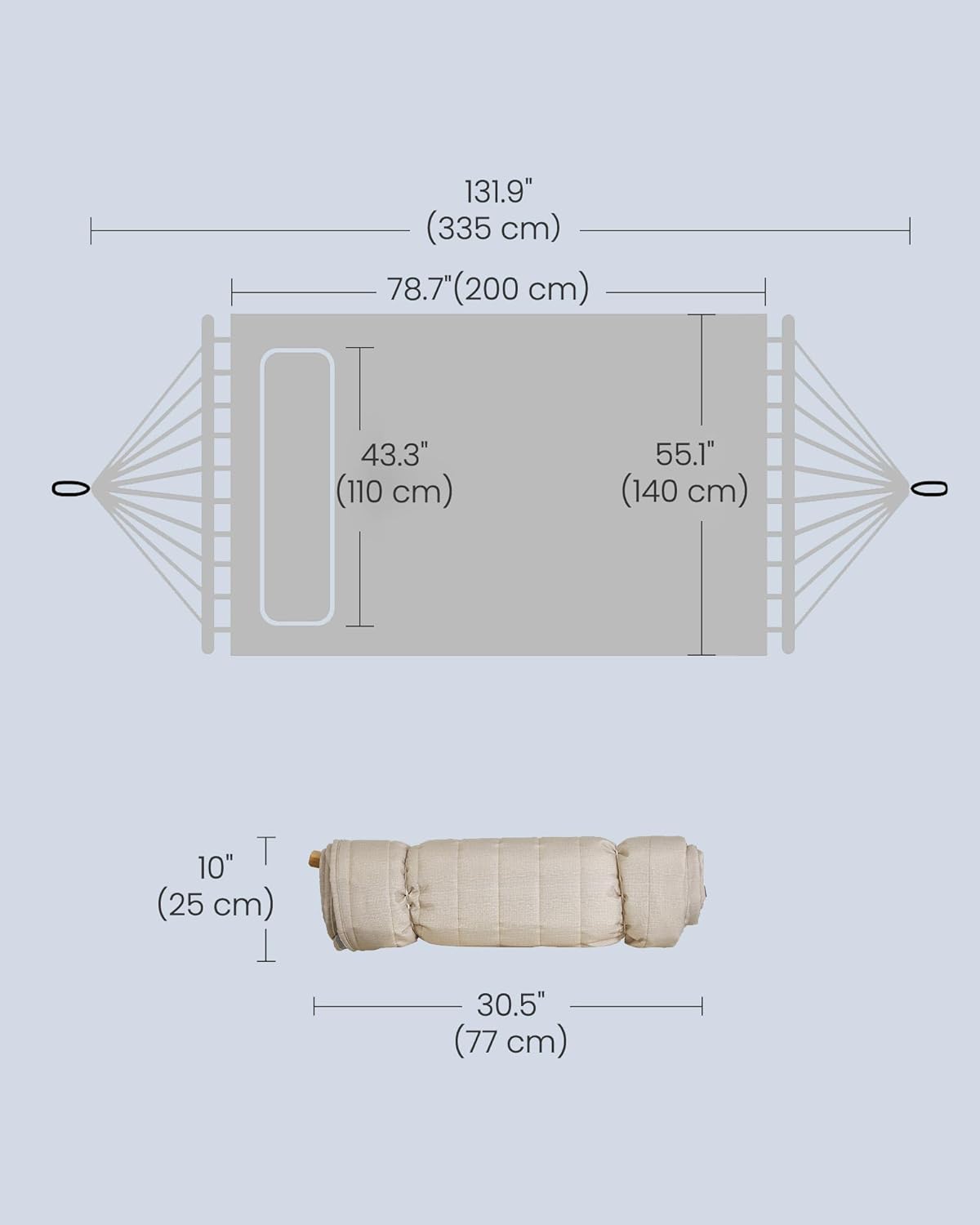 SONGMICS Hammock, Quilted Double Hammock with Padded Pillow, 78.7 x 55.1 Inches, 495 lb Weight Capacity, Portable for Outdoor Relaxation, Garden, Patio, and Camping, Gray UGDC034G02V1