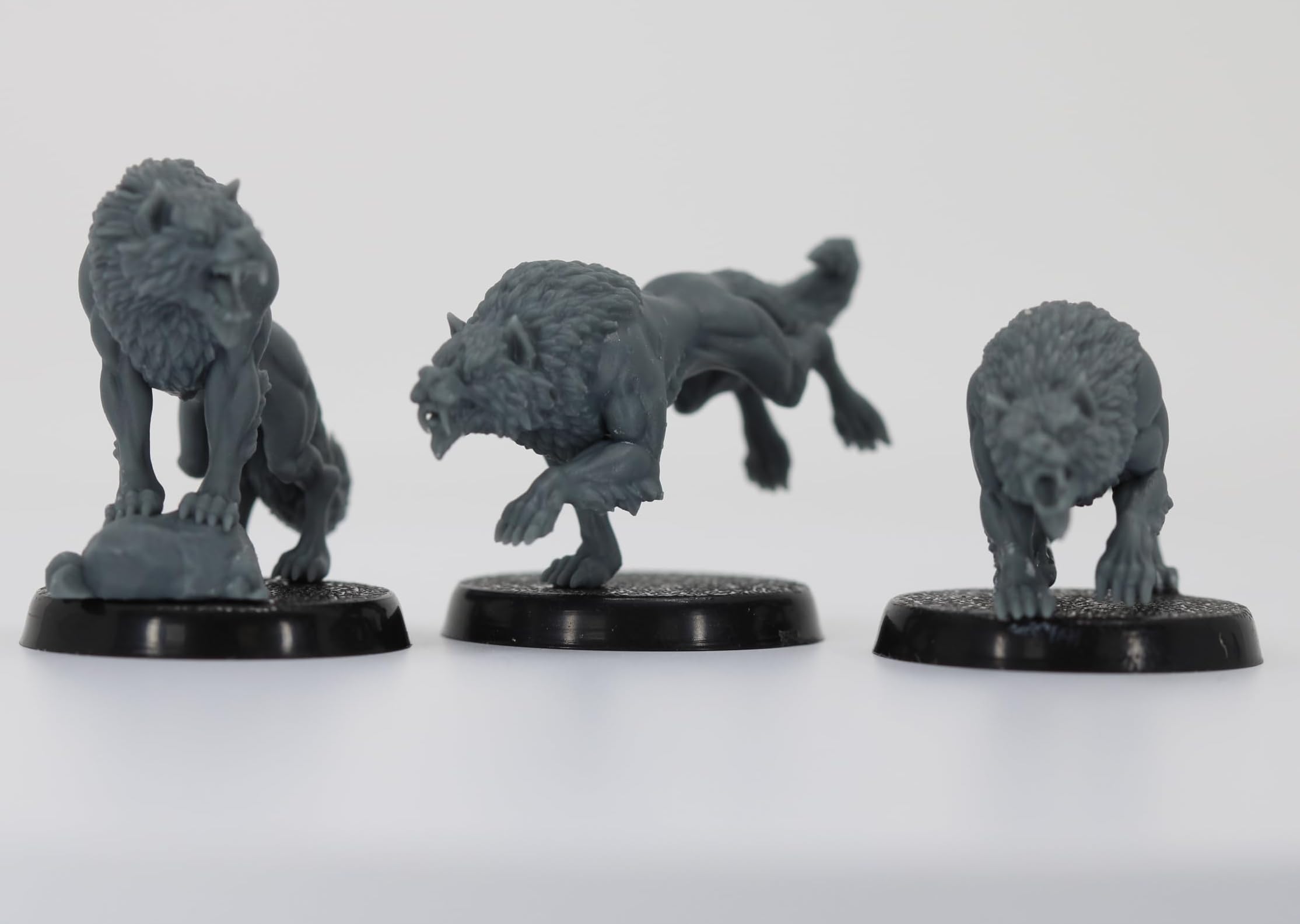 Dire Wolf Gaming Miniatures, Set of 3, Grey, with 25mm Round Bases