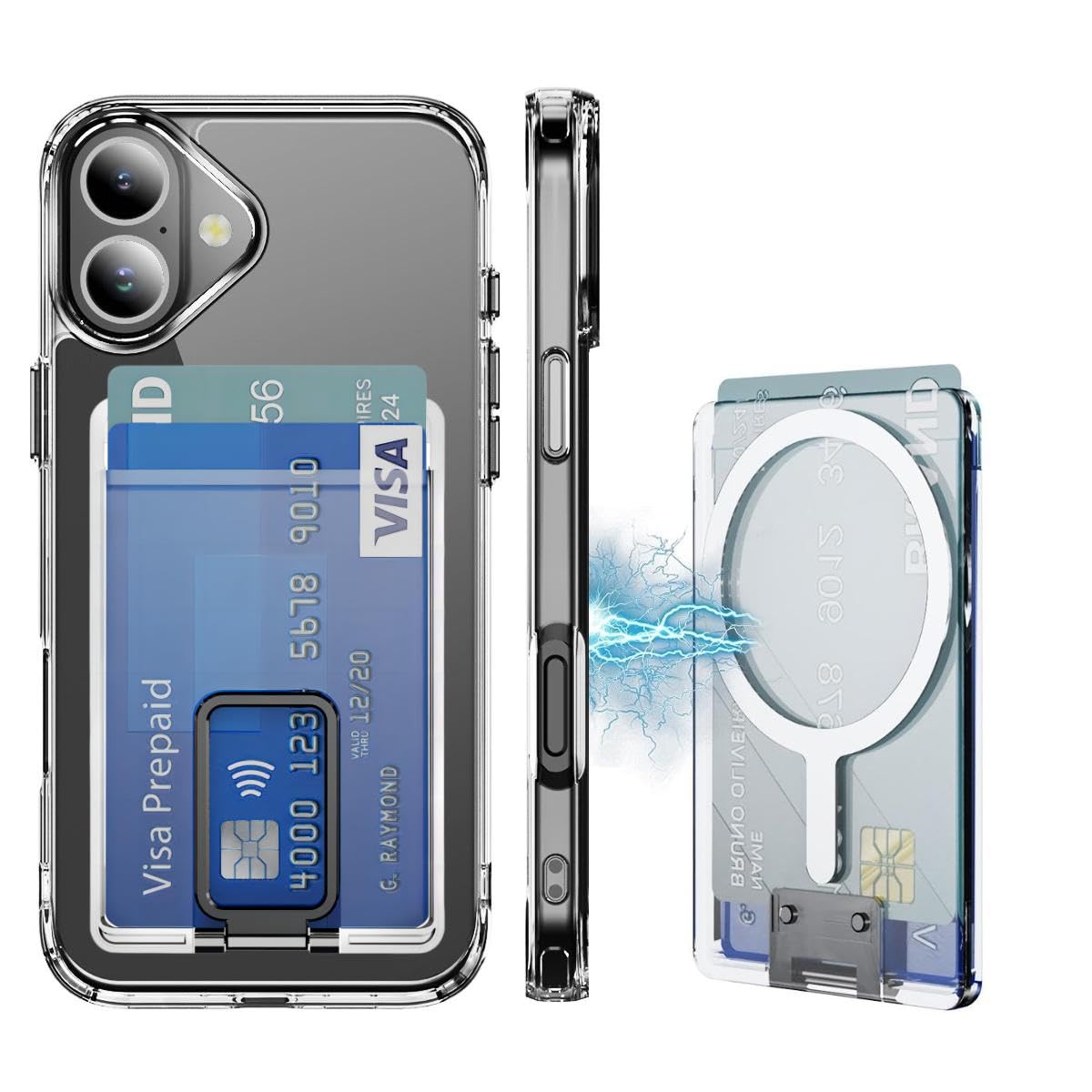 Tuvror Magnetic for iPhone 16 Case and Card Holder with Stand, (Compatible with MagSafe) Shockproof Military-Grade Protection, Wallet Phone Case for