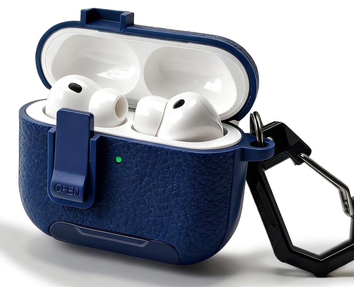 for Leather AirPods Pro 3 Case 2025| Cute iPod Air Pods Pro 3 Case with Magnetic Lock | with Phone Holder &amp; Keychain | Airpods 3 Pro Cases for Man Women(Model A2700​​/A2931)(Blue)