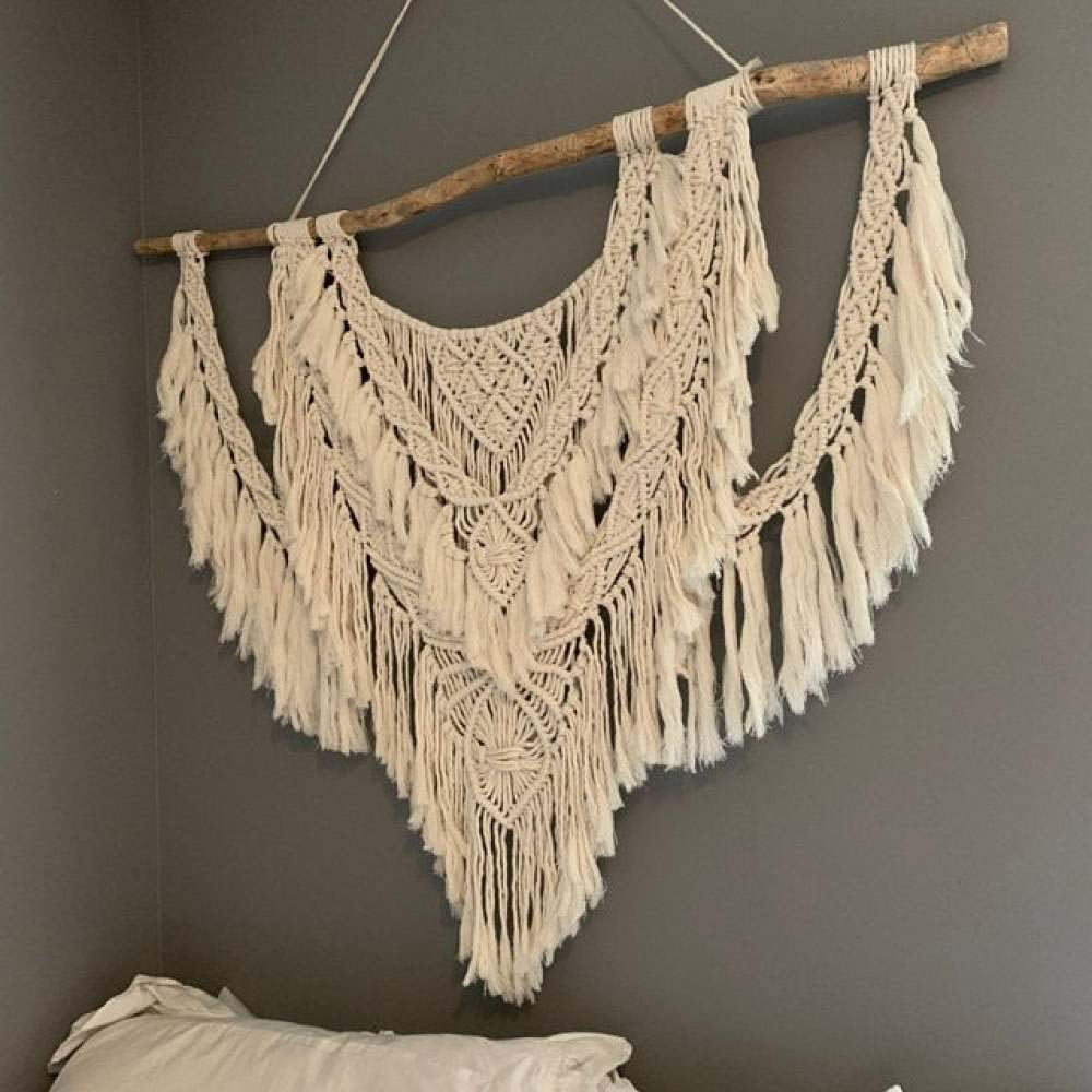 Grande Appeso a Parete in macramè Legni Naturali Decoro Bohemien Arazzo macramè sopra la Testiera Artigianato d'Arte Nozze macramè,90cm(Larghezza) X 90cm(Lunghezza)