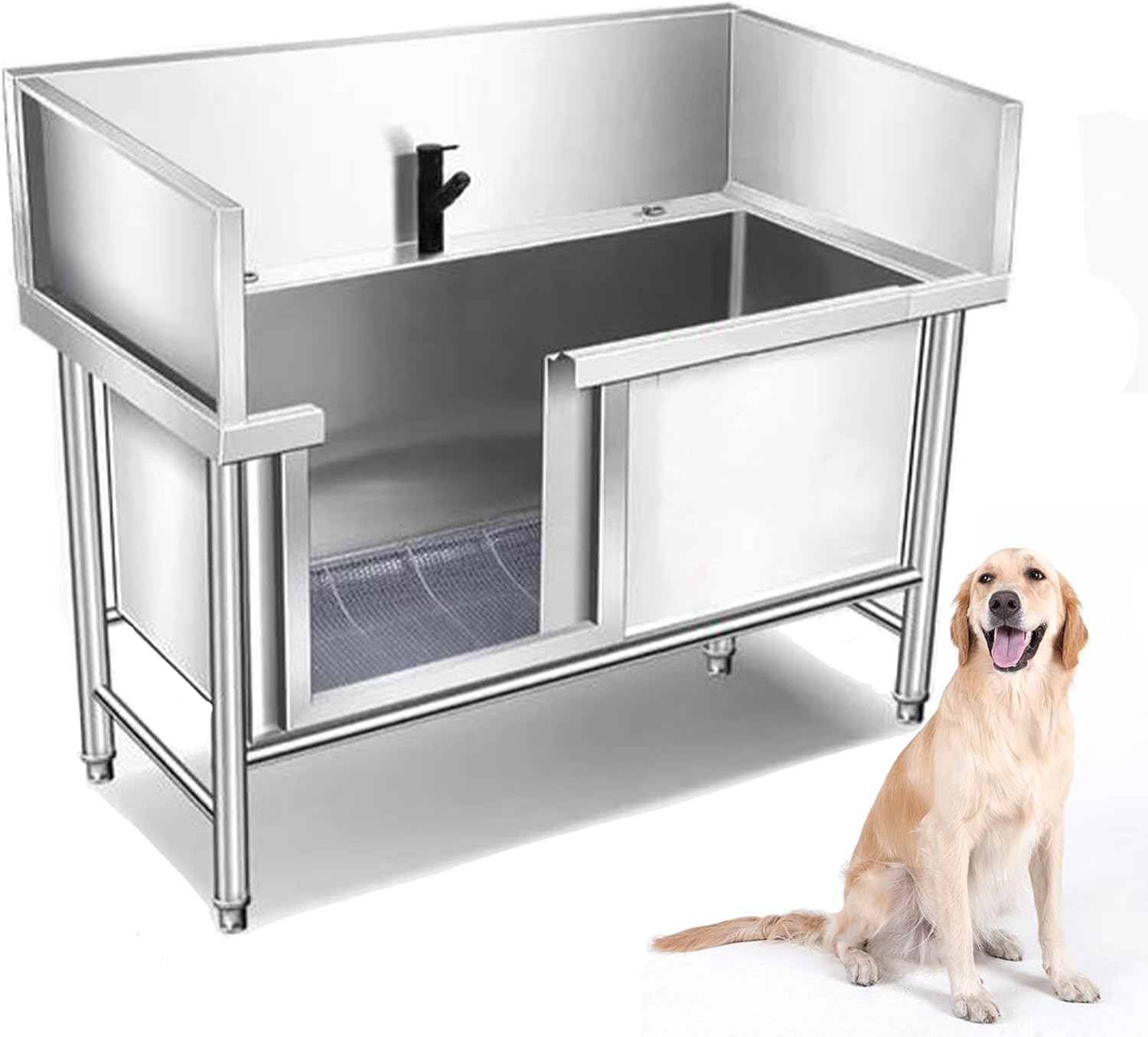 47",Dog Grooming Tub for Home, Large Dog Bathtub, Professional Stainless Steel Dog Bathing Station, Pet Washing Station Sink Shower w/Sliding Door, for Large,Medium & Small Pets Home