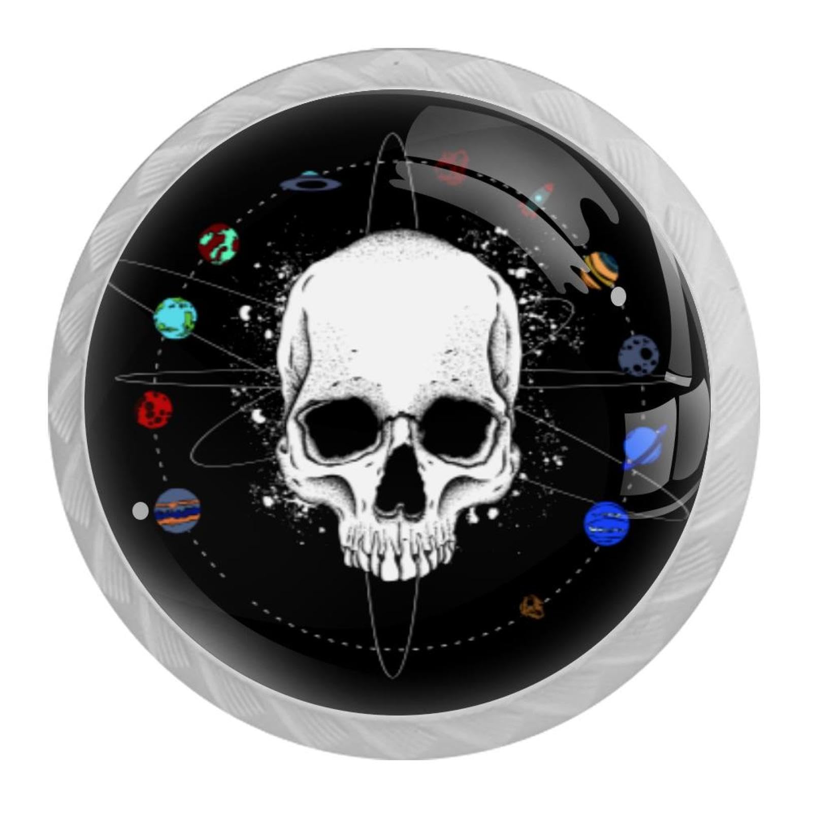 Tqmspg 4 Pieces Drawer Pulls Planets and Skull Door Knobs Dresser Handles for Kitchen Wardrobe Cupboard Hardware Furniture