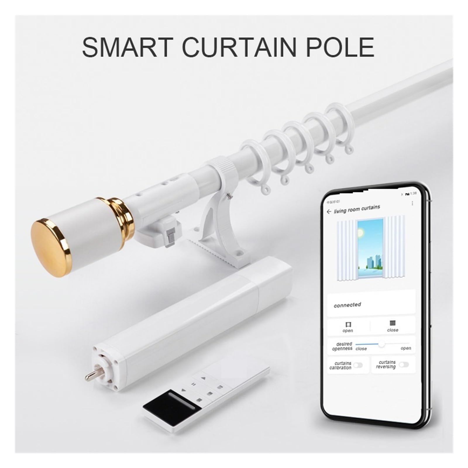 Barra De Riel Simple De Cortina Motorizada con Control Inteligente For Motor Wi-Fi O Recargable con Cable Superior con Ojal(Hard-Wired Model 4,1.5 m or Less)