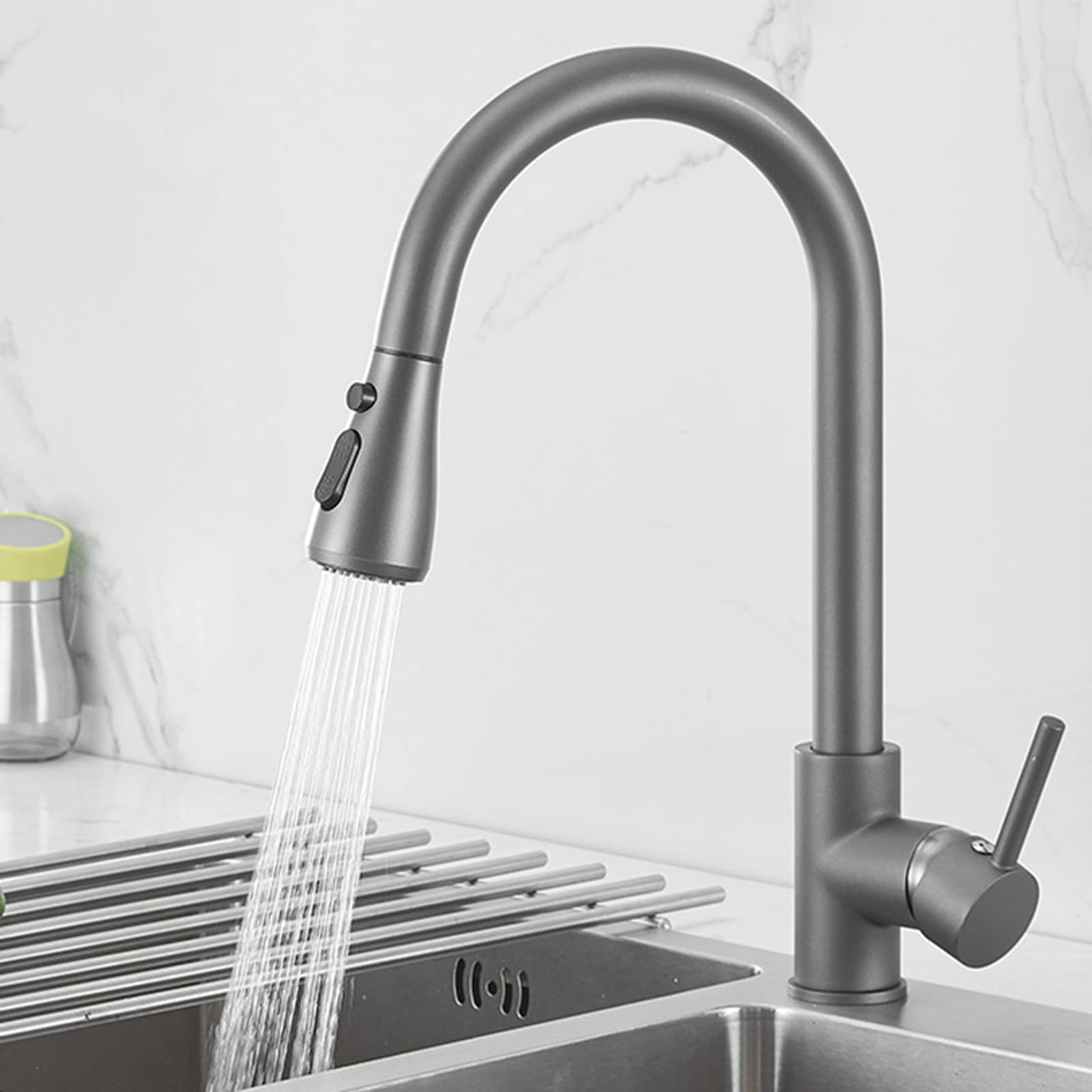 Robinet de cuisine avec douchette mitigeur monotrou laiton gris