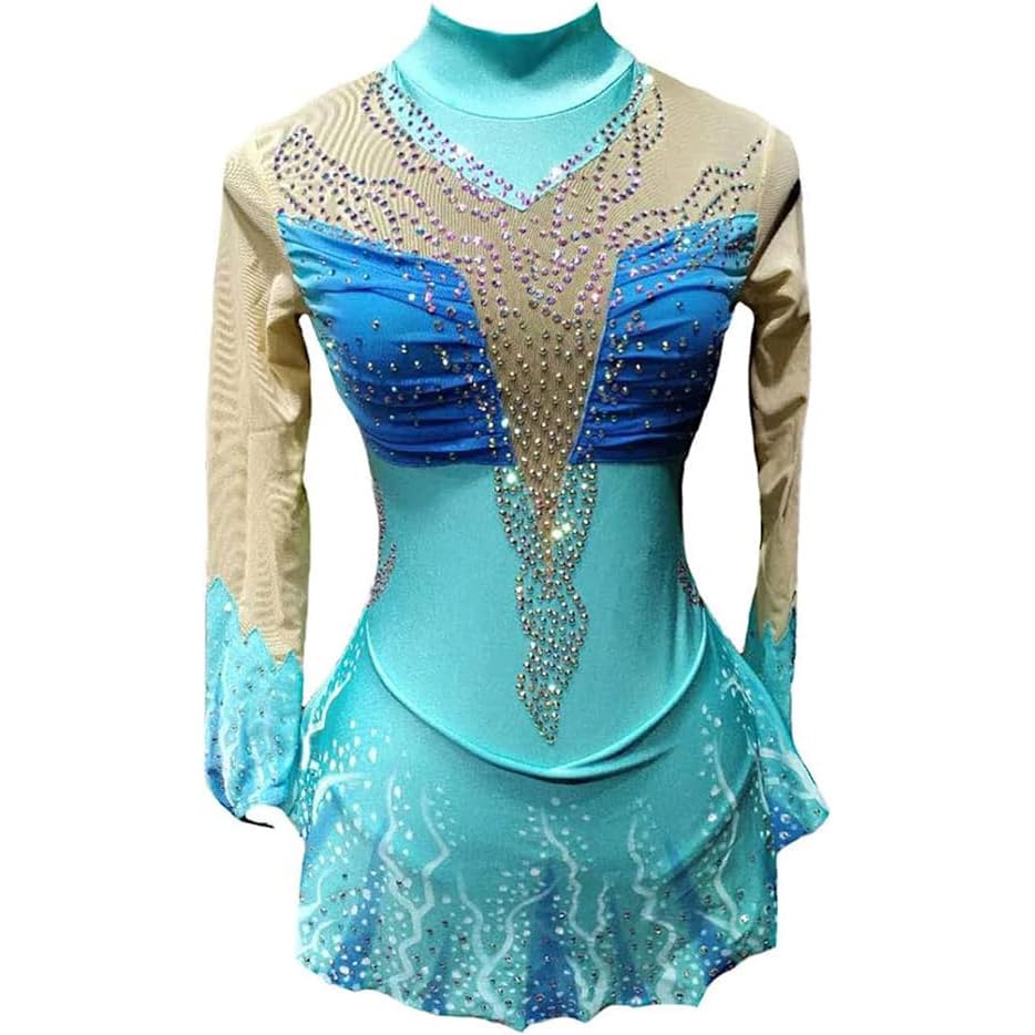 Blue,4/6,Hynyjxjy Dziewczęca sukienka do jazdy figurowej na lodzie Spódnica do jazdy na łyżwach na zawody Dziecięce trykoty do gimnastyki artystycznej kryształowe stroje do sportów zimowych
