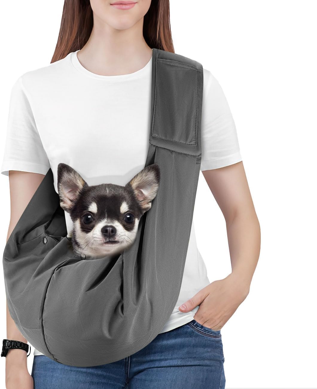 Pawaboo Fascia Porta Cane Piccola, Fascia Porta Cane Reversibile a Mani Libere per Cani Piccoli e Gatti, Fascias Portas Cucciolo con Imbracatura di Sicurezza, Accessori Essenziali, Grigio Scuro