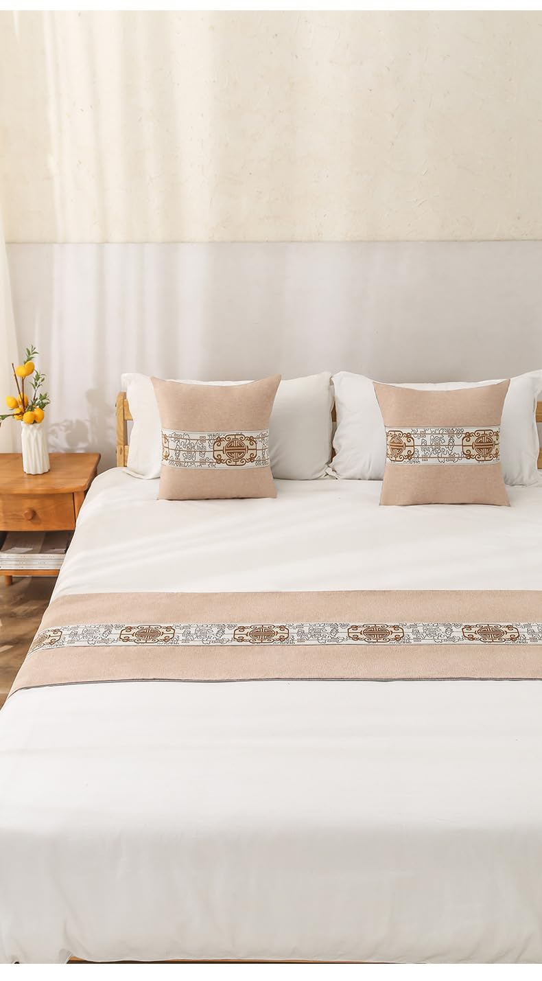 Nowa prosta narzuta w stylu chińskim żakardowa tkanina narzuta na łóżko Dopasowane narzuty i poduszki Miękkie i odporne na blaknięcie do pokoi hotelowych i pokoi małżeńskich, pomarańczowy-48 x 240 cm