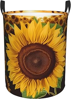 Beautiful sunflower print Circular Hamper Waterproof Storage Bin Organizer Basket Laundry Hamper With Handles For Clothes Toys Medium