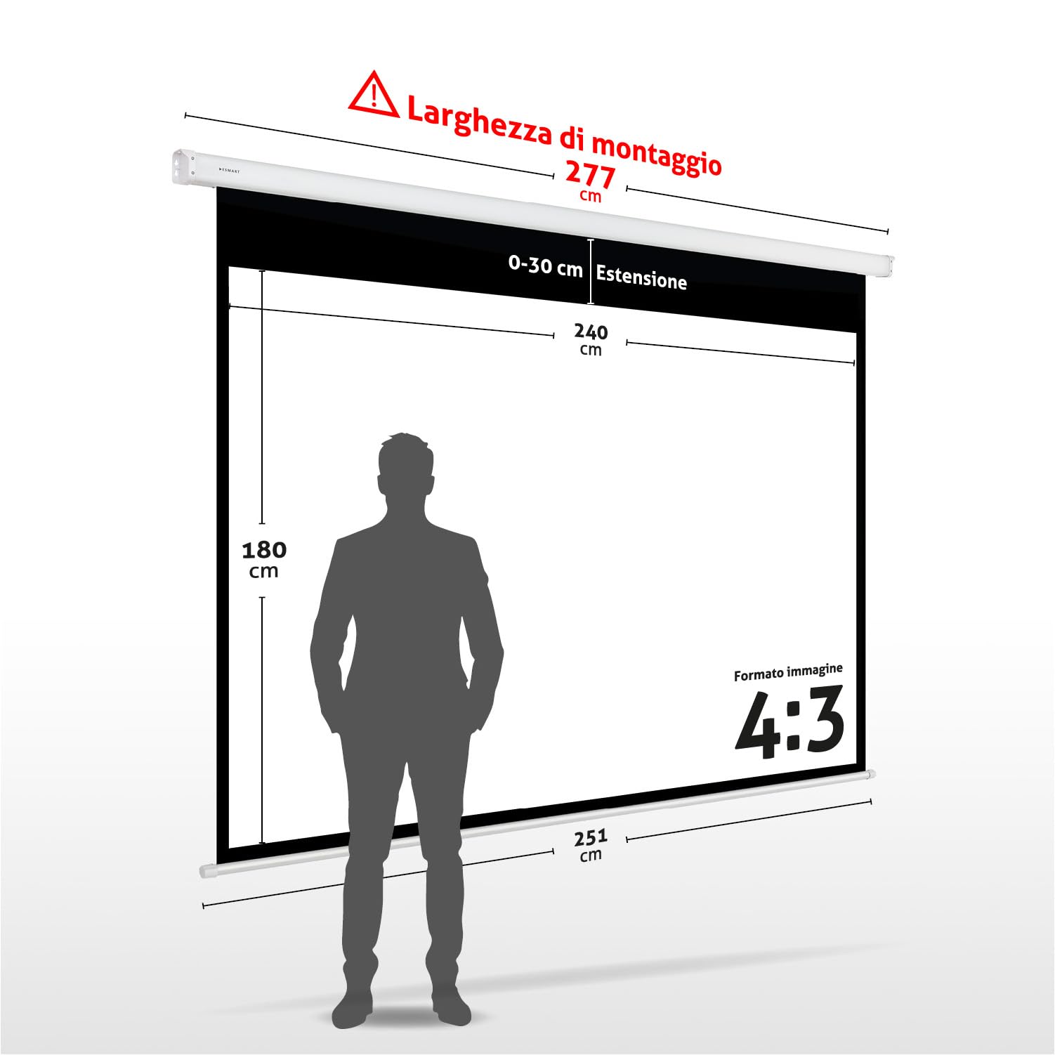 ESMART Economia EXM Schermo del motore 277 cm Immagine 240 x 180 cm (118") | Formato 4:3 | Telecomando | Schermo del motore dello schermo di proiezione del proiettore elettrico dell'home cinema LCD
