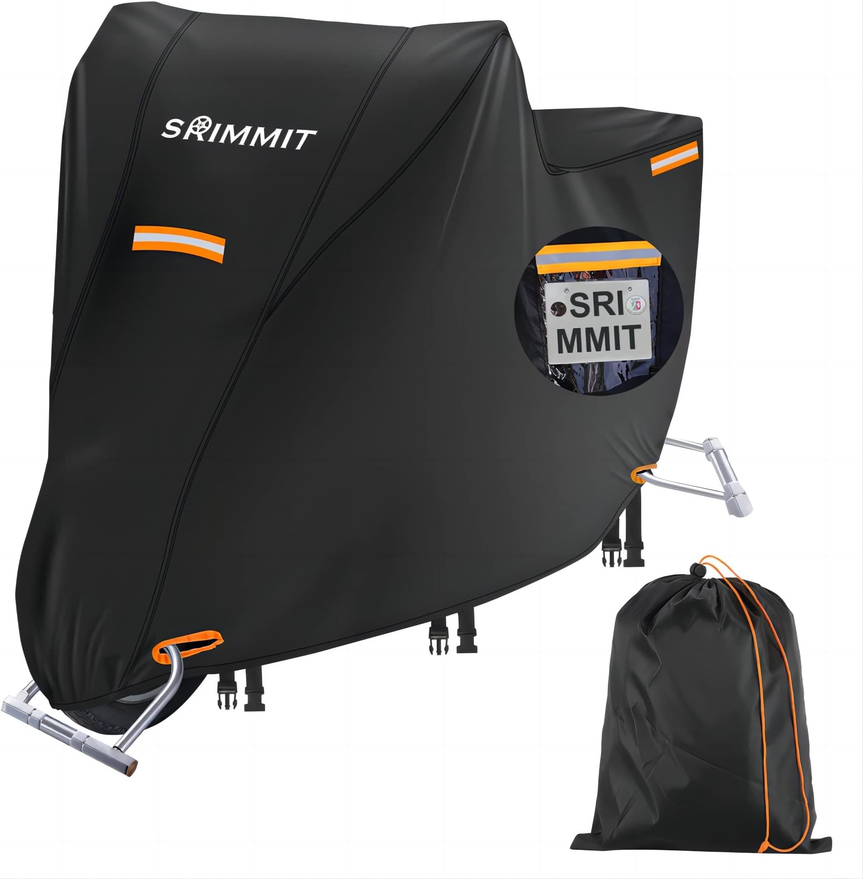 Heavy Duty Motorcycle Cover 420D,Sun,Waterproof Outdoor Protection,with License Plate Window, 4 Reflective Strips,Universal Motorcycle Cover for Harley Davidson,Lock-Holes (XXXL -100" x 37" x 50")