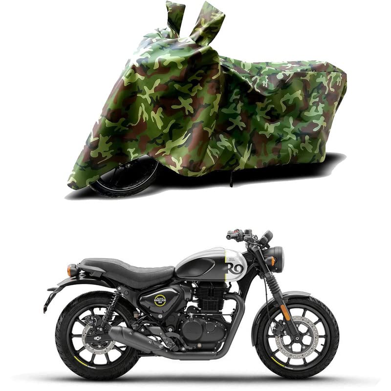 Image of 100% Water Resistant Bike Scooty Two Wheeler Body Cover Compatible for Royal Enfie Hunter 350 BS6 /UV-Rays /Heat Protection /Birds Dropping /Scratchproof /Dust Proof /Waterproof /All [Green MJ]