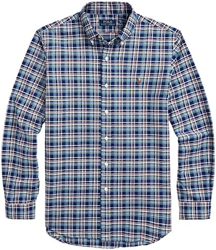 POLO RALPH LAUREN Mens Classic Oxford Button Down Shirt Large Burgundy  White Check, Royal Blue Multi, Medium : Amazon.sg: Fashion