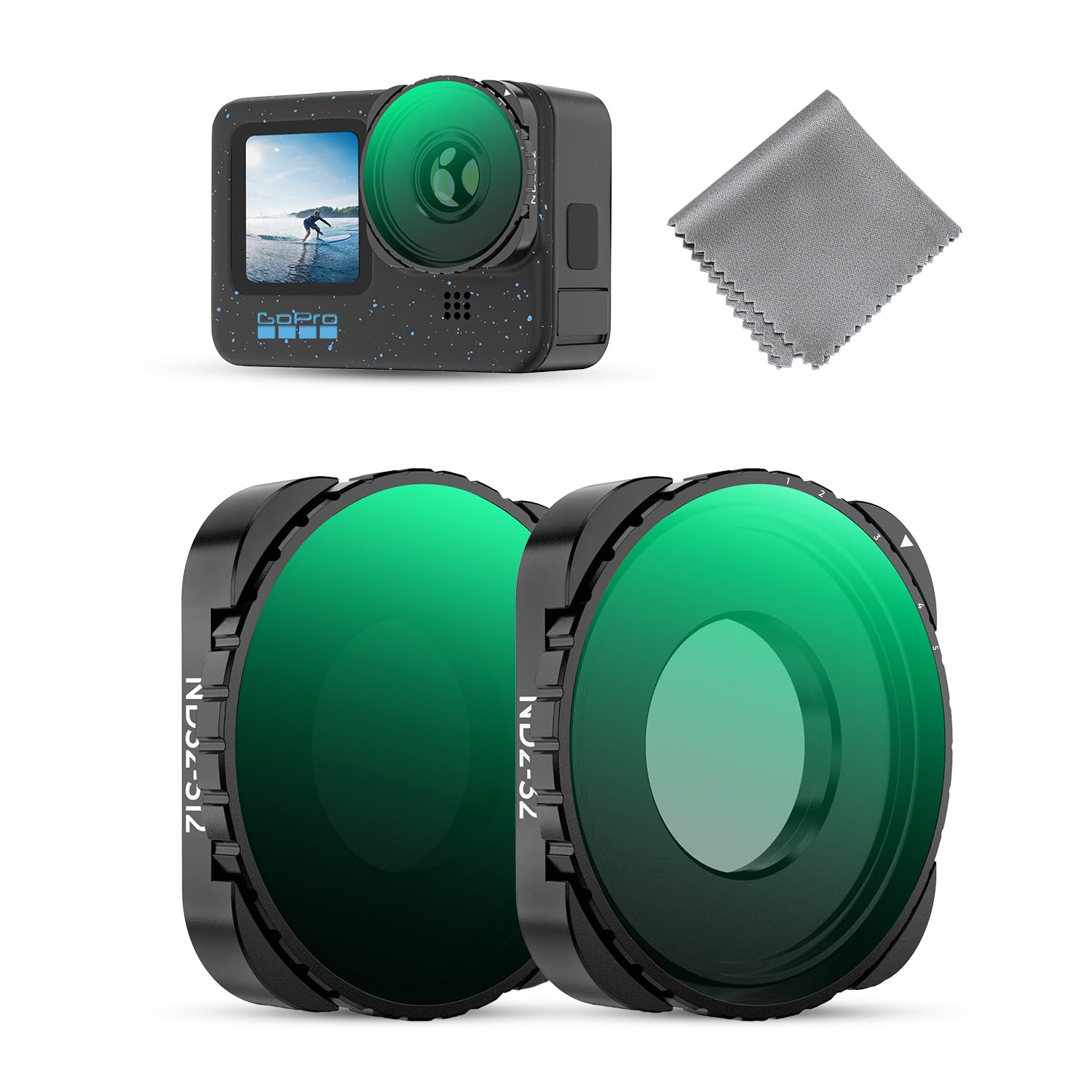 K&F Concept Filtre ND2-32 et ND32-512 et Chiffon Compatible avec Gopro Hero 9/10/11/12/13 HD Étanche Anti-Rayures