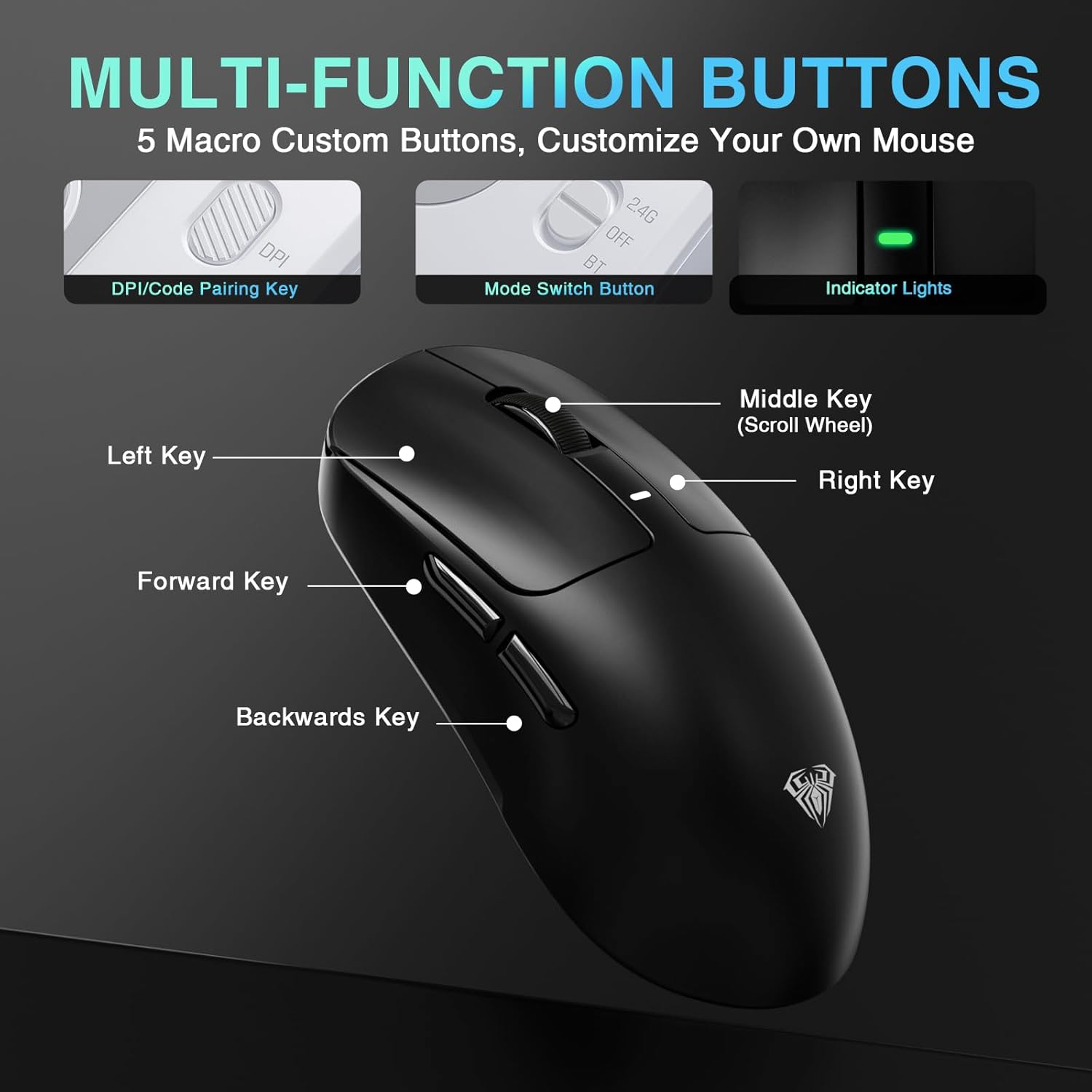 AULA SC680 Wireless Gaming Mouse, Tri-Mode 2.4Ghz/USB-C/BT5.2, Ultra-Lightweight Mouse, PAW3395 Sensor, 8K Polling Rate, 26000 DPI, 75Hrs Battery Life, Rechargeable Gaming Mice for PC/Laptop/Mac/PS5
