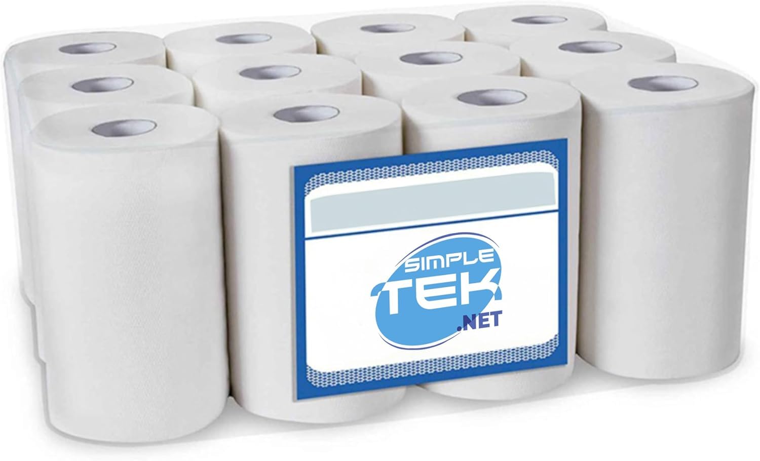 SIMPLETEK - 12 Pezzi Rotolo Asciugamani da 60metri | Larghezza 21cm | Doppio Velo Asciugatutto Pura cellulosa Certificata
