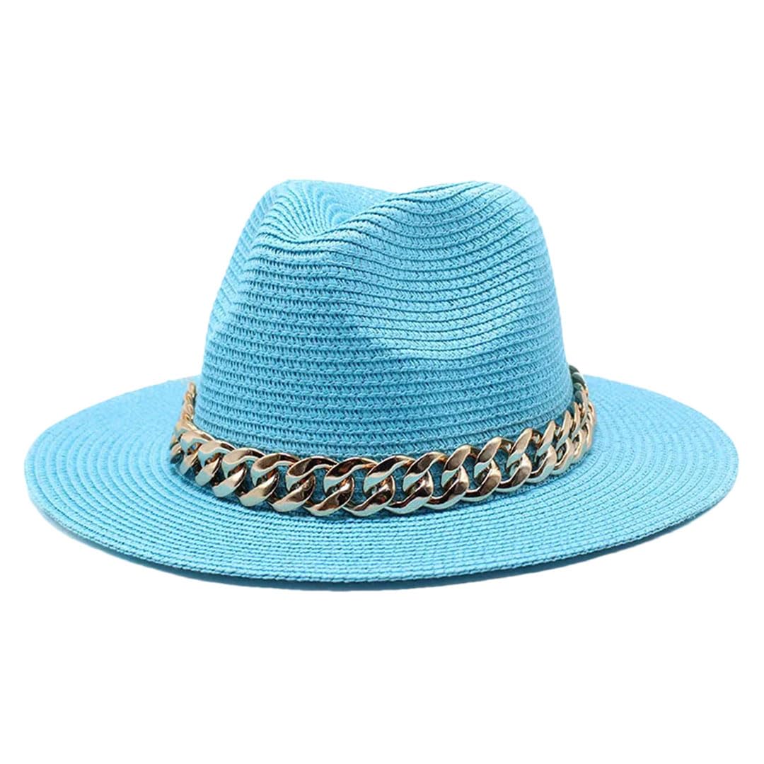 LCUVIMPEX Bucket Hats， Unisex Wide Brim Straw Panama Fedora Hat Multicolor Summer Beach Sun(Sky Blue)
