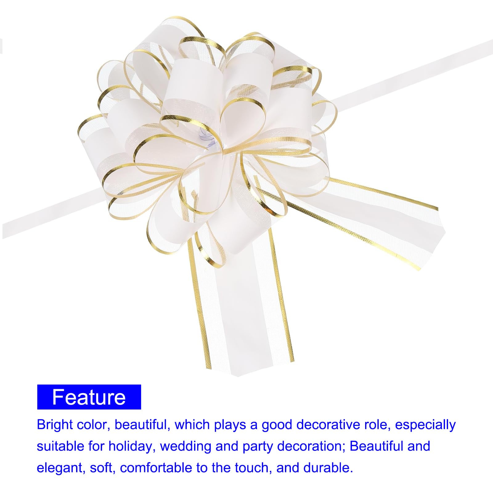 Unifizz 10pcs 6 Inch White Pull Bows with Gold Edge Ribbon Large Gift Bows for Valentine's Day Xmas Holiday Decoration Baskets Gift Wrapping - Image 3