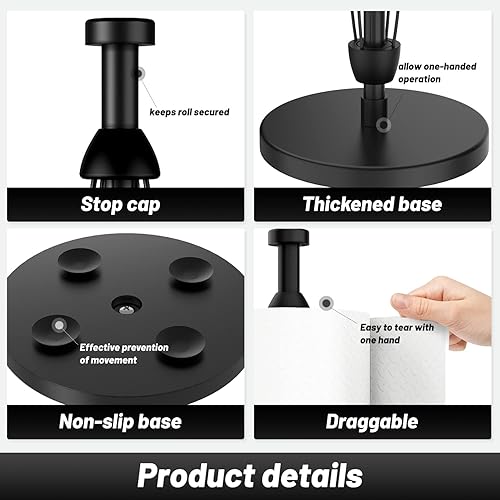 Miniatura 5 de VEHHE Soporte para toallas de papel para encimera de color negro con ventosas, soporte para toallas de papel de baño hecho de acero inoxidable para