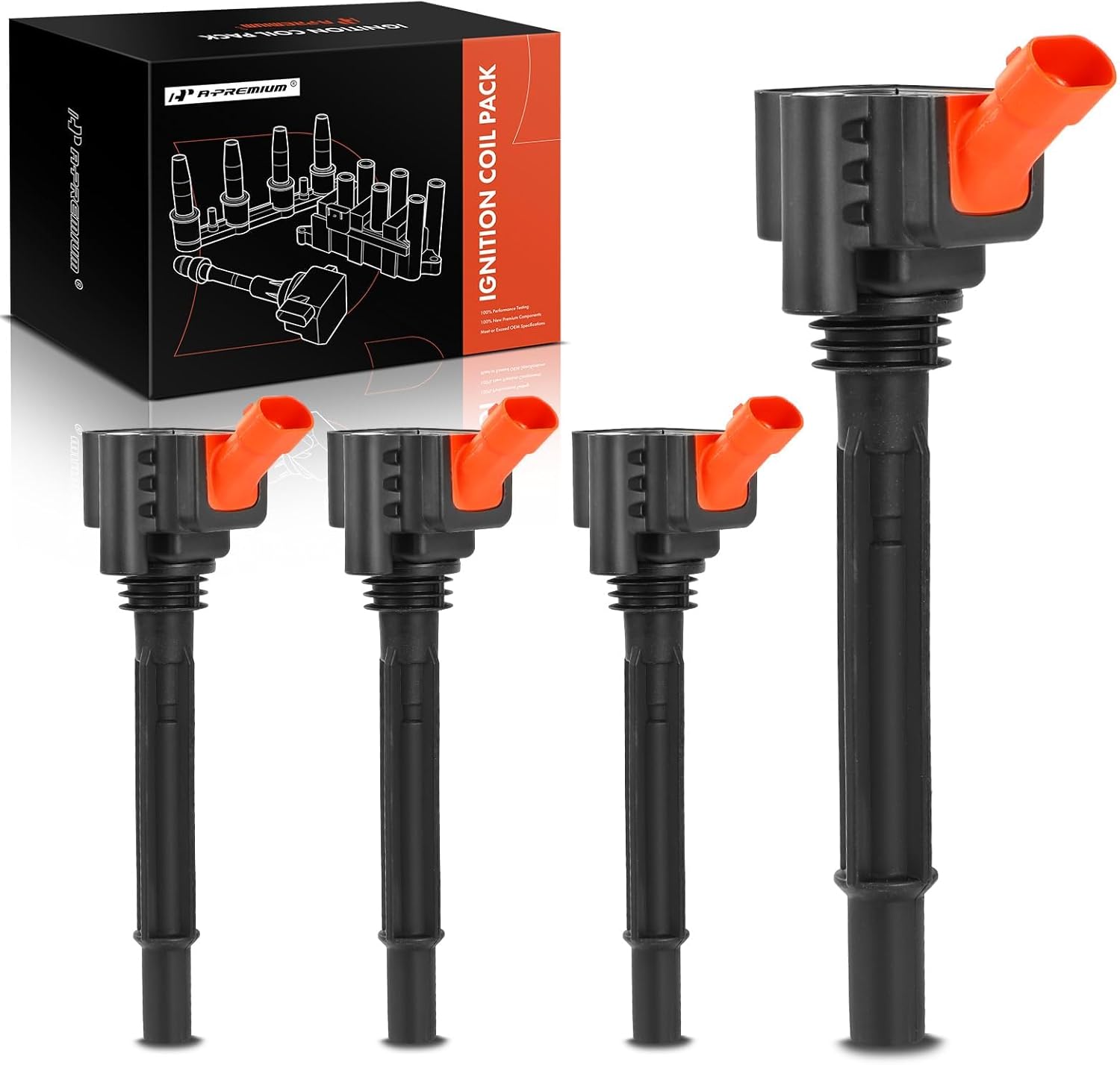 A-Premium Engine Ignition Coil Pack Compatible with Jeep Renegade 2015-2018 & Fiat 500 2018-2019, 500X 2016-2018, 500L 2014-2020, 1.4L, 4-PC Set
