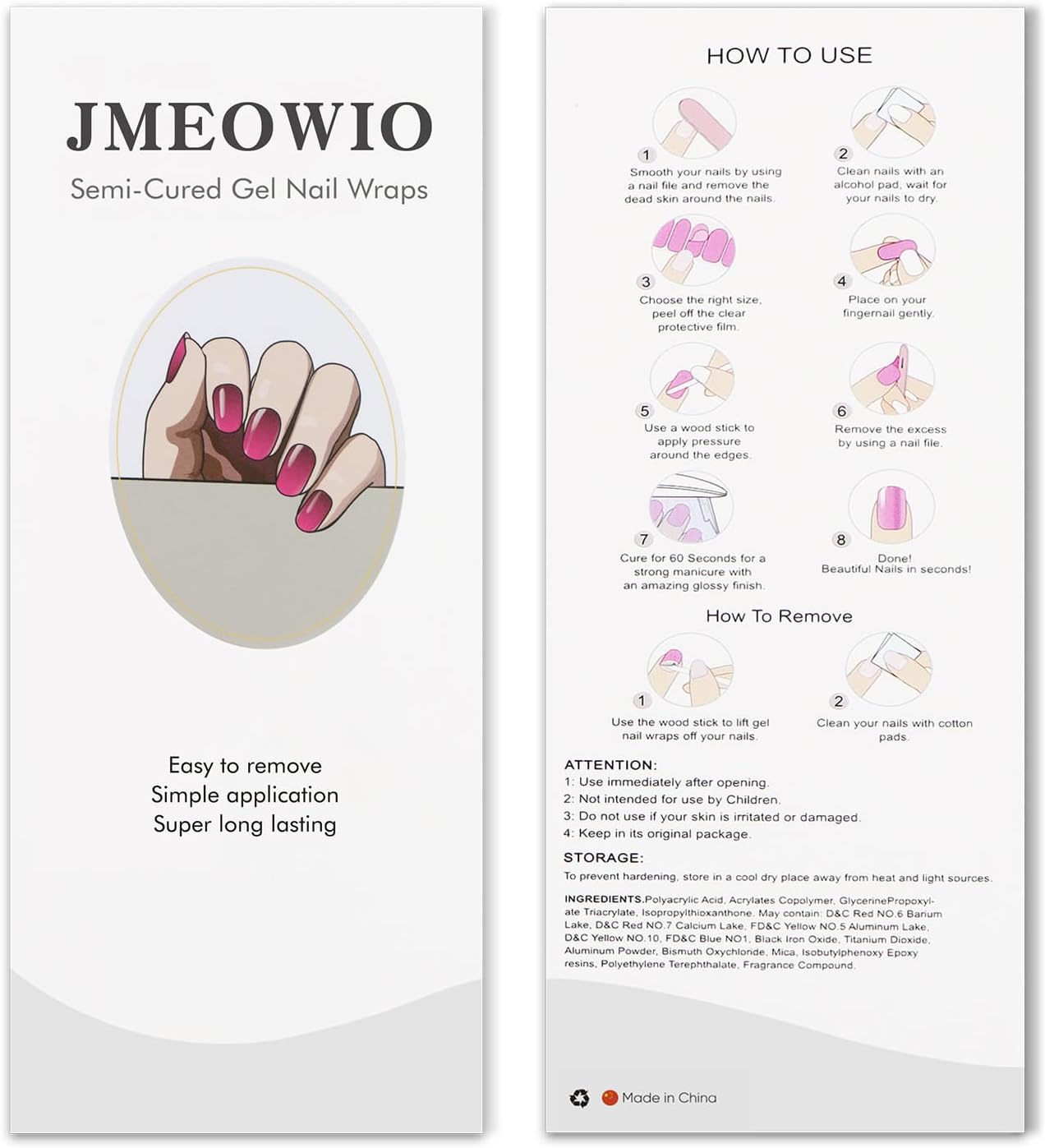 JMEOWIO Semi Cured Gel Nail Strips Gradient Gel Nail Stickers Wraps UV/LED Nails Art Design Decoration Accessories