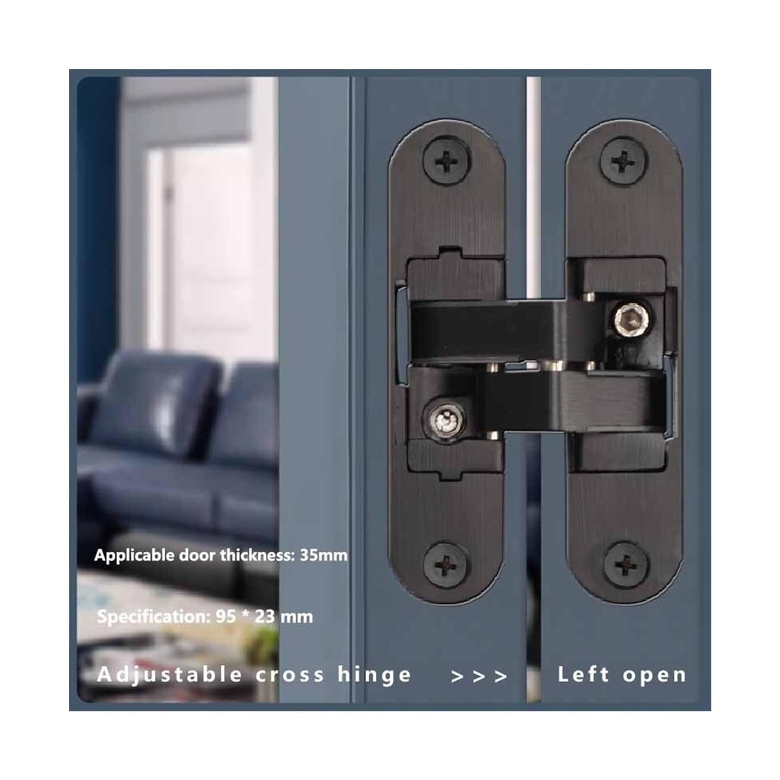 Bisagras Bisagra cruzada oculta | Bisagra de puerta invisible, puerta plegable plana ajustable de 180 grados, bisagra de puerta de madera oculta(Small left 2)
