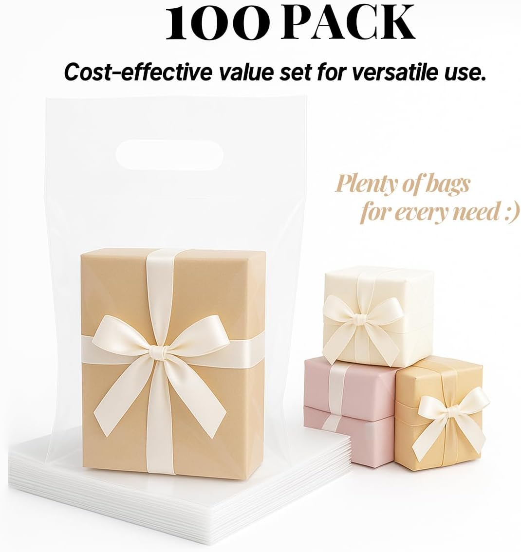 100PCS Clear Plastic Bags with Handles 9"x12" Shopping Bags, Small Plastic Gift Bag for Retail, Merchandise, Boutiques, and Small Business Packaging - Image 3