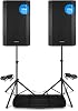 Vonyx VSA15 Active PA Speaker Pair with Adjustable Tripod Stands & 6m XLR Cables - 2000W Bi-Amplified Powered DJ Sound System Set