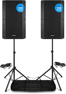 Pair of Active PA Speakers Bi-Amplified 15 Inch 2000w Two-Way VSA15 DJ Sound System with Stands