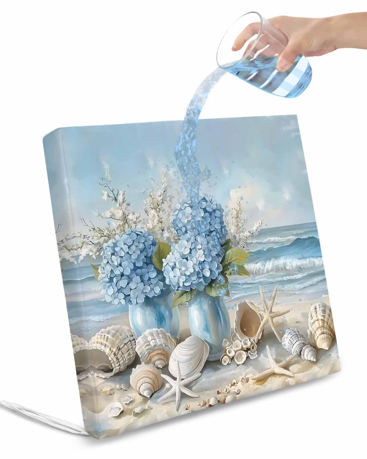 2 Pack Hydrangeas Flowers Waterproof Cushion Covers with Ties, Outdoor Patio Chaise Lounge Chair Seat Cushion Slip Covers Replacement(Only Cover) Coastal Seaside Starfish Summer 22