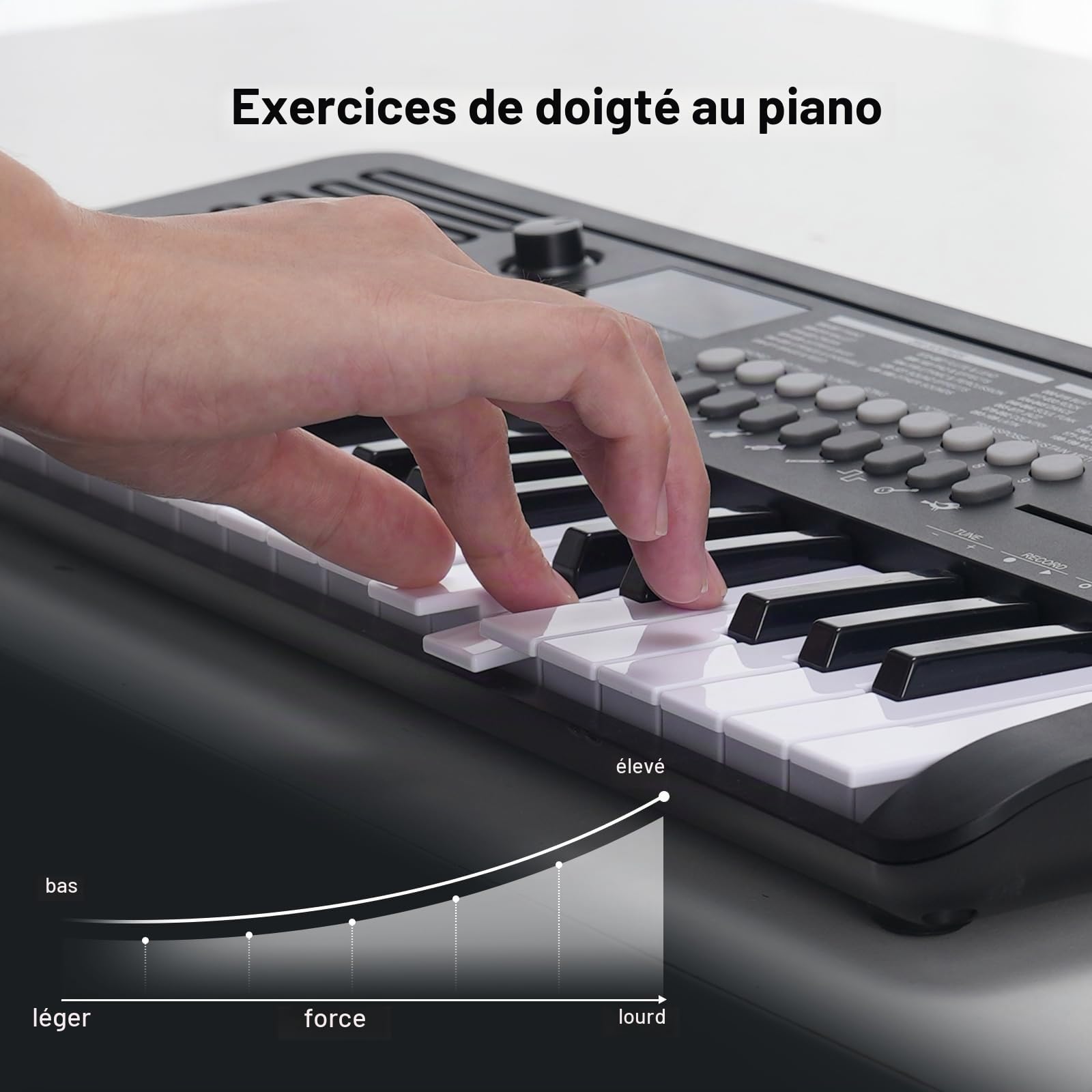 POGOLAB MK-2 Mini clavier 37 touches pour enfants avec 40 chansons/200 sons/200 rythmes, fonction MIDI, écran LED, double haut-parleur, claviers électroniques portables pour débutants/adultes, noir