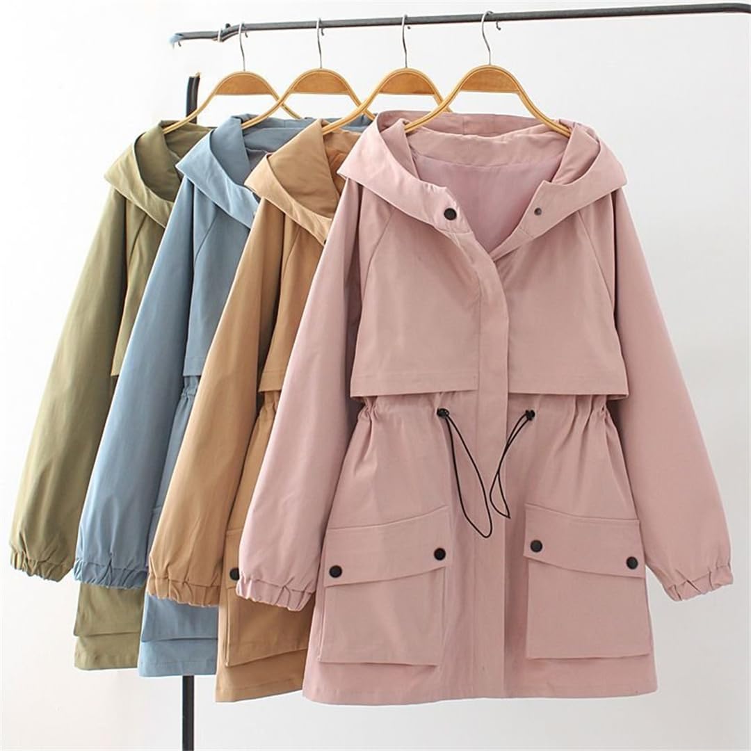 Primavera E Autunno di Mezza Lunghezza Delle Donne Trench Cappotto Allentato Con Cappuccio Coulisse Cerniera Giacca