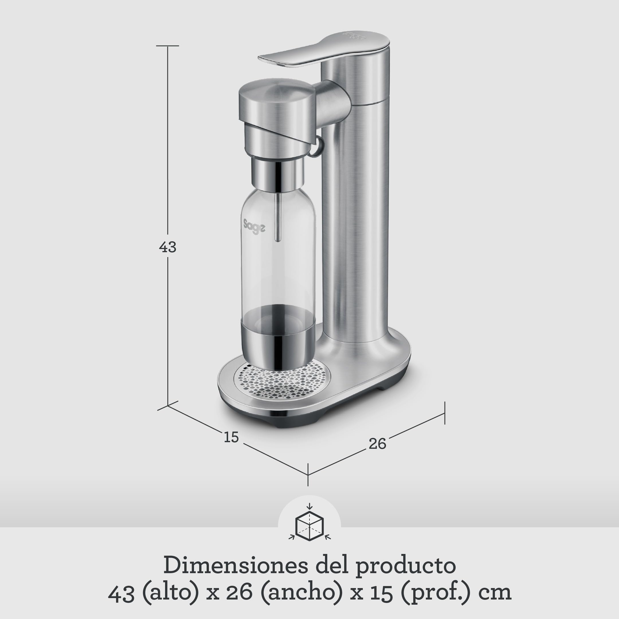 Sage InFizz Fusion Para Hacer Refrescos en Casa - Para Agua con Gas, Zumo, Té, Cócteles y Bebidas Gaseosas, Acero Inoxidable